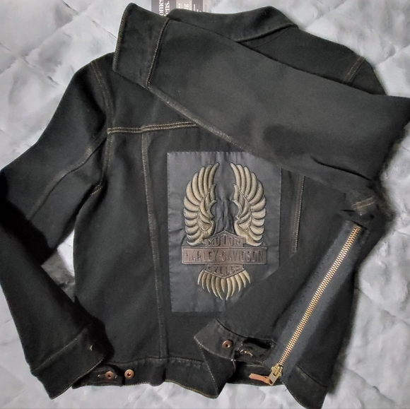 Harley Davidson Women's Black Denim Jacket Size X-Large - Picture 2 of 12
